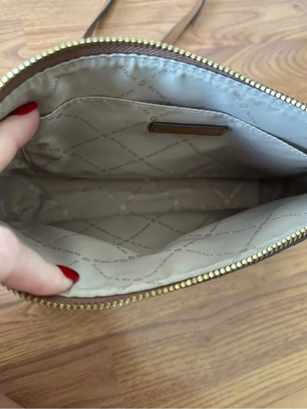 Michael Kors Tan Pebbled Leather Crossbody Card Case